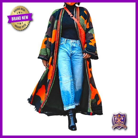 Sweaters - Long Camo Cardigan Open Front Oversized Chunky Knit Duster Sweater Coat